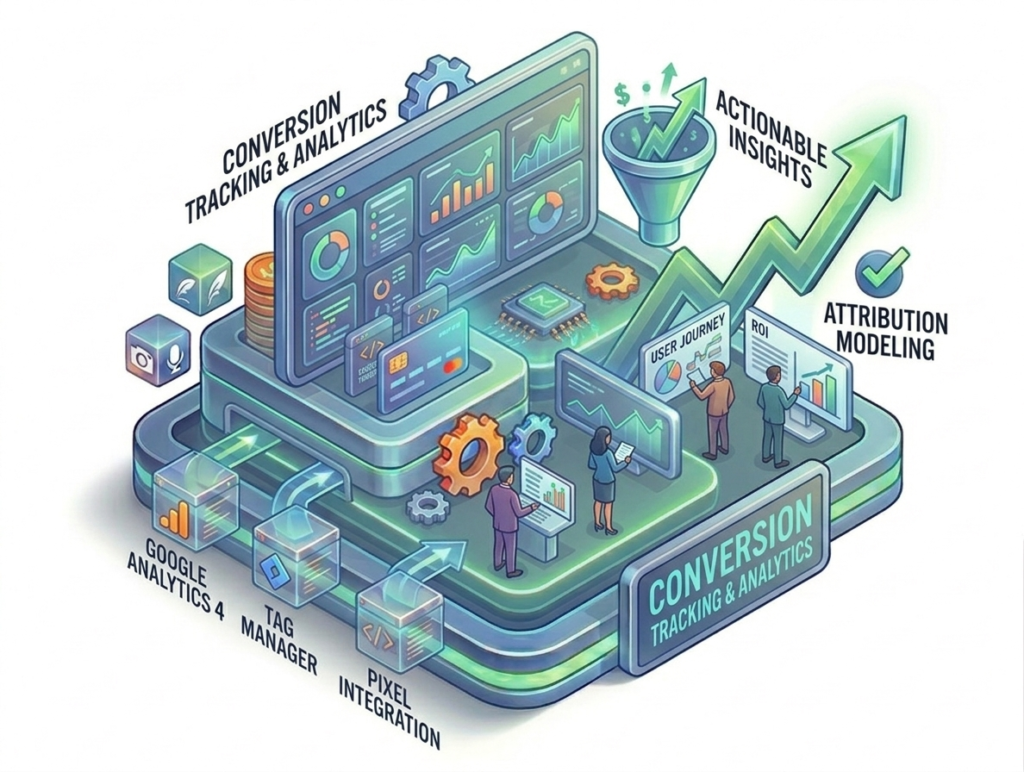 Conversion tracking and analytics in Pay-Per-Click PPC management services to measure performance and optimize ROI