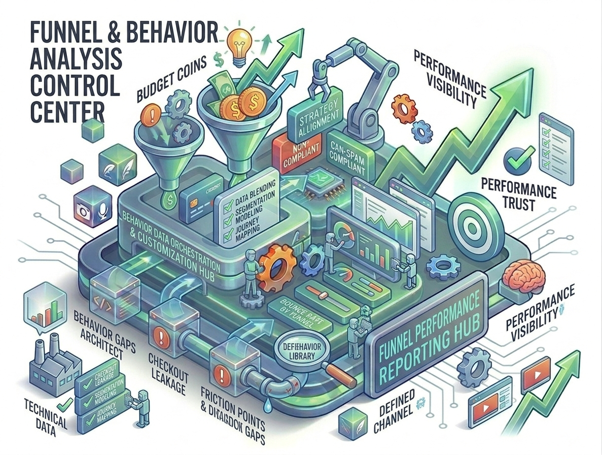 Funnel and user behavior analysis to identify drop-offs and improve conversion optimization