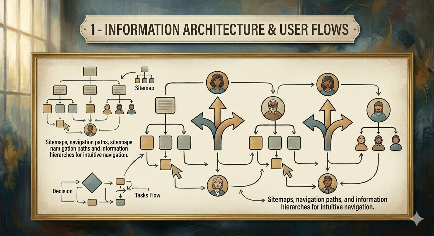 Information Architecture & User Flow Design for Better User Experience Information architecture and user flow design services to improve navigation, usability, and customer journeys