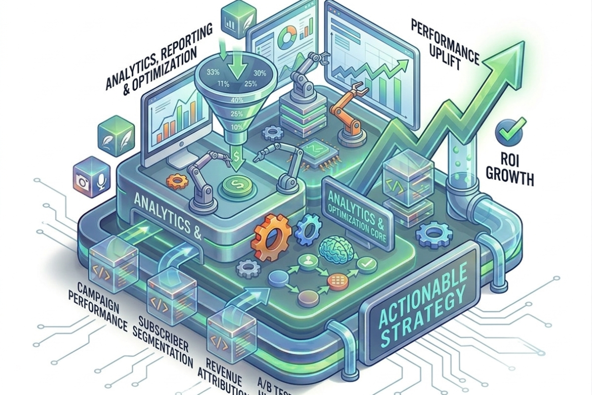 analytics reporting and optimization in email marketing and automation services to track performance and improve ROI