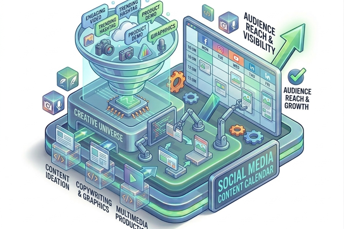 Content creation and social media calendar planning in social media marketing services to maintain consistent brand presence